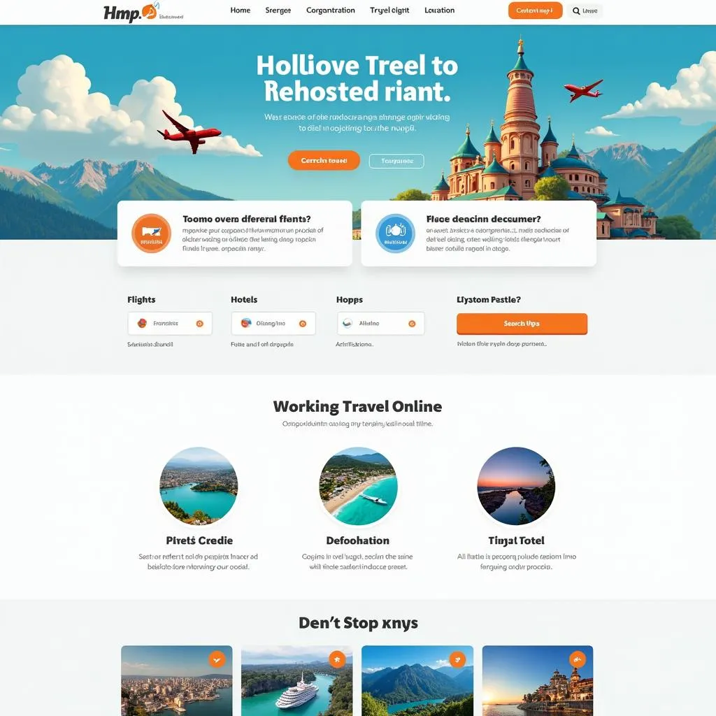 Travel website homepage with destination guides