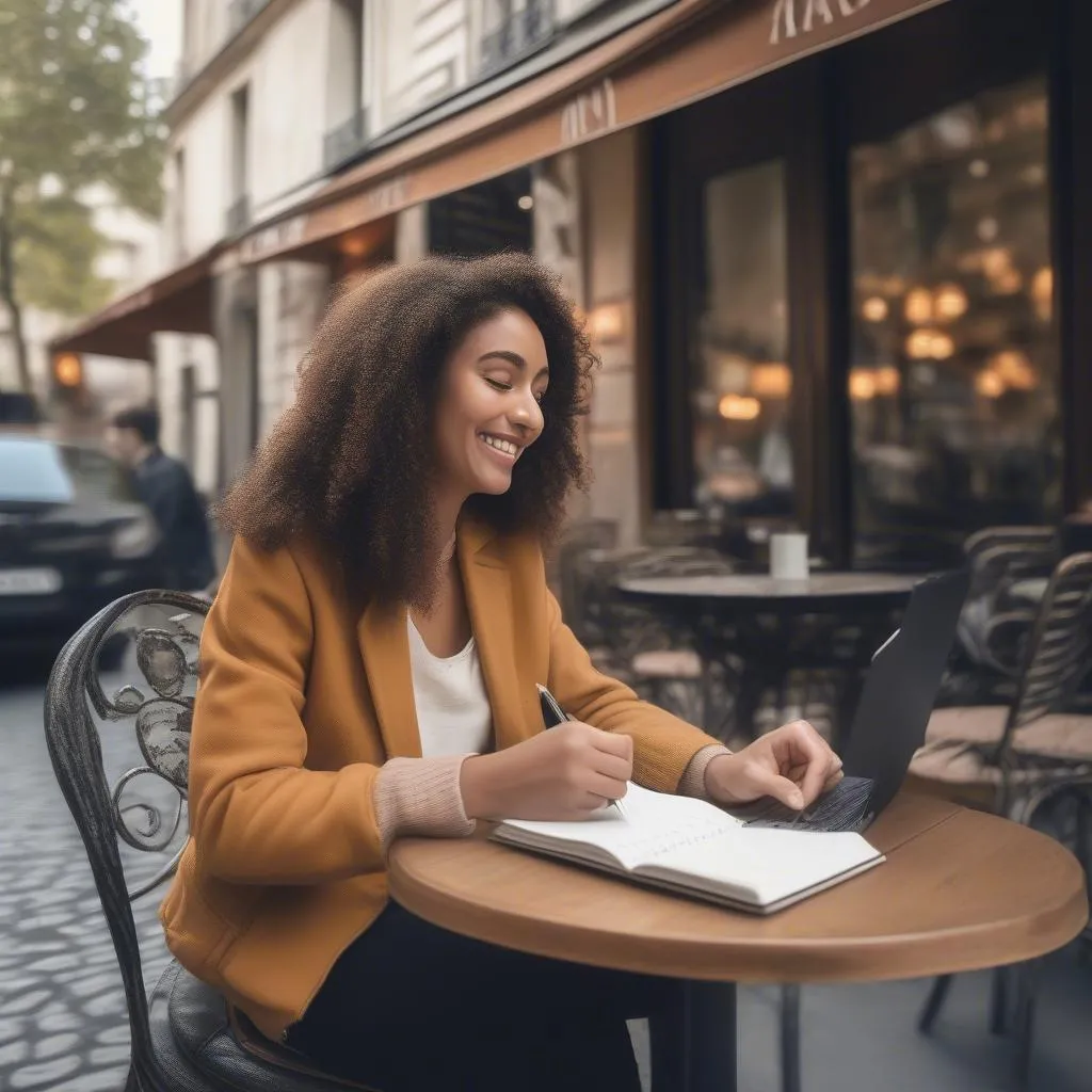 Travel writer at a cafe