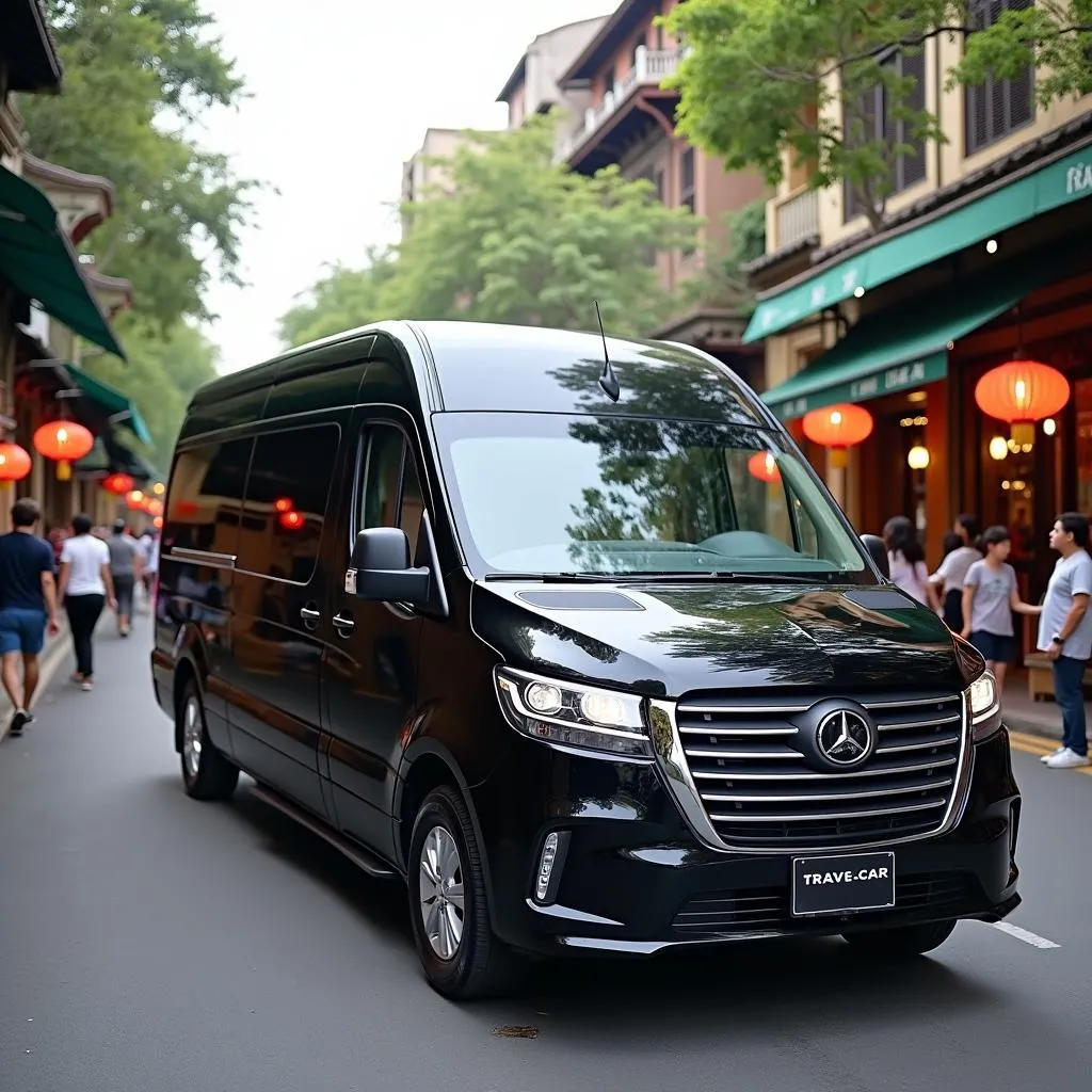 TRAVELCAR 16-seater van parked in Hanoi Old Quarter