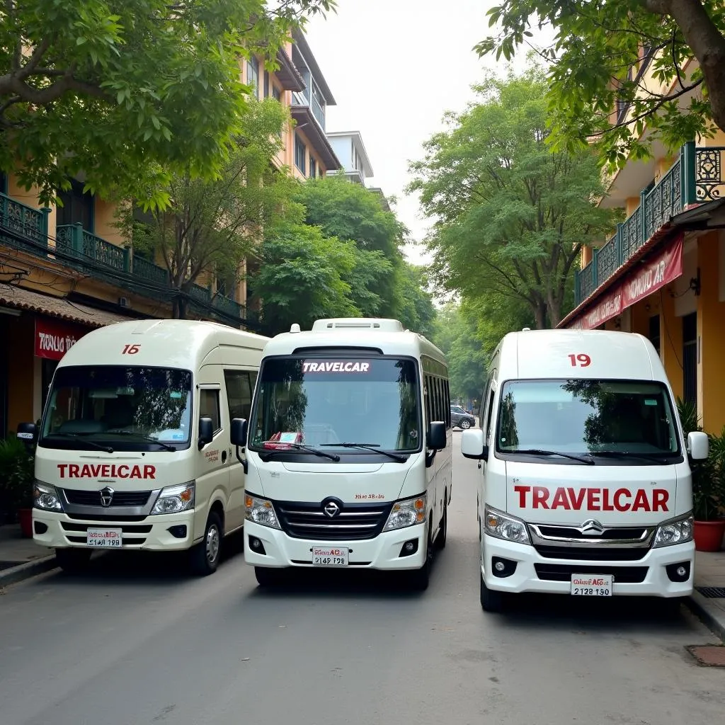 TRAVELCAR fleet parked on a Hanoi street