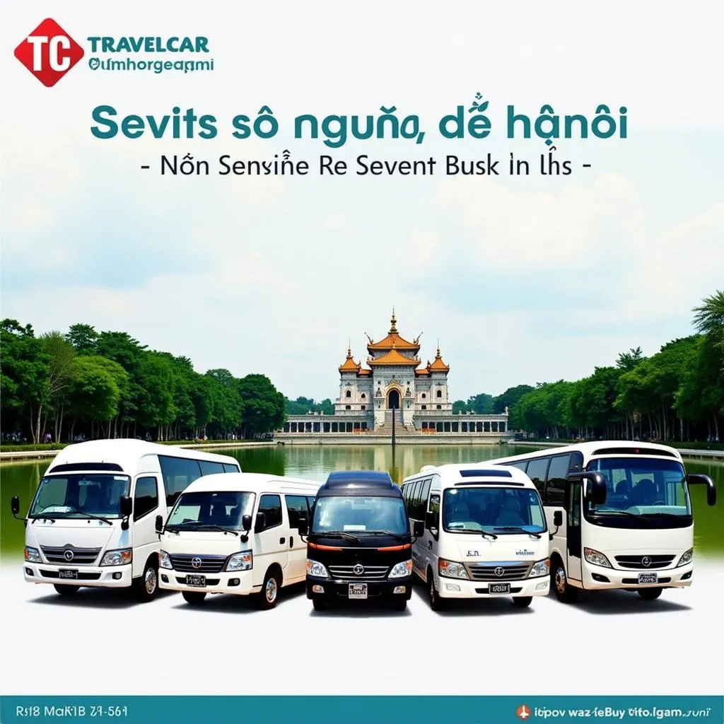 TRAVELCAR's fleet of vehicles parked in front of a famous Hanoi landmark.