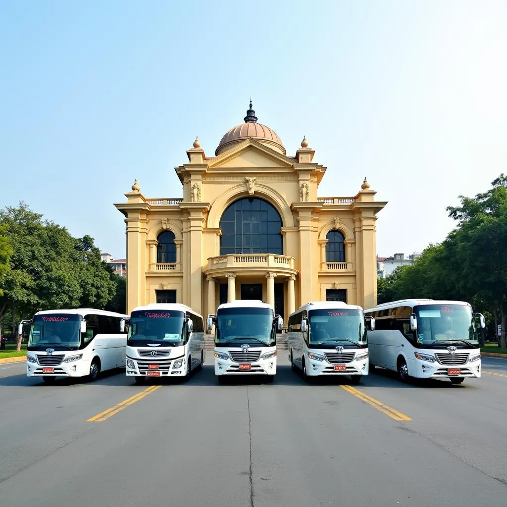 TRAVELCAR's fleet of vehicles parked in front of the Hanoi Opera House.