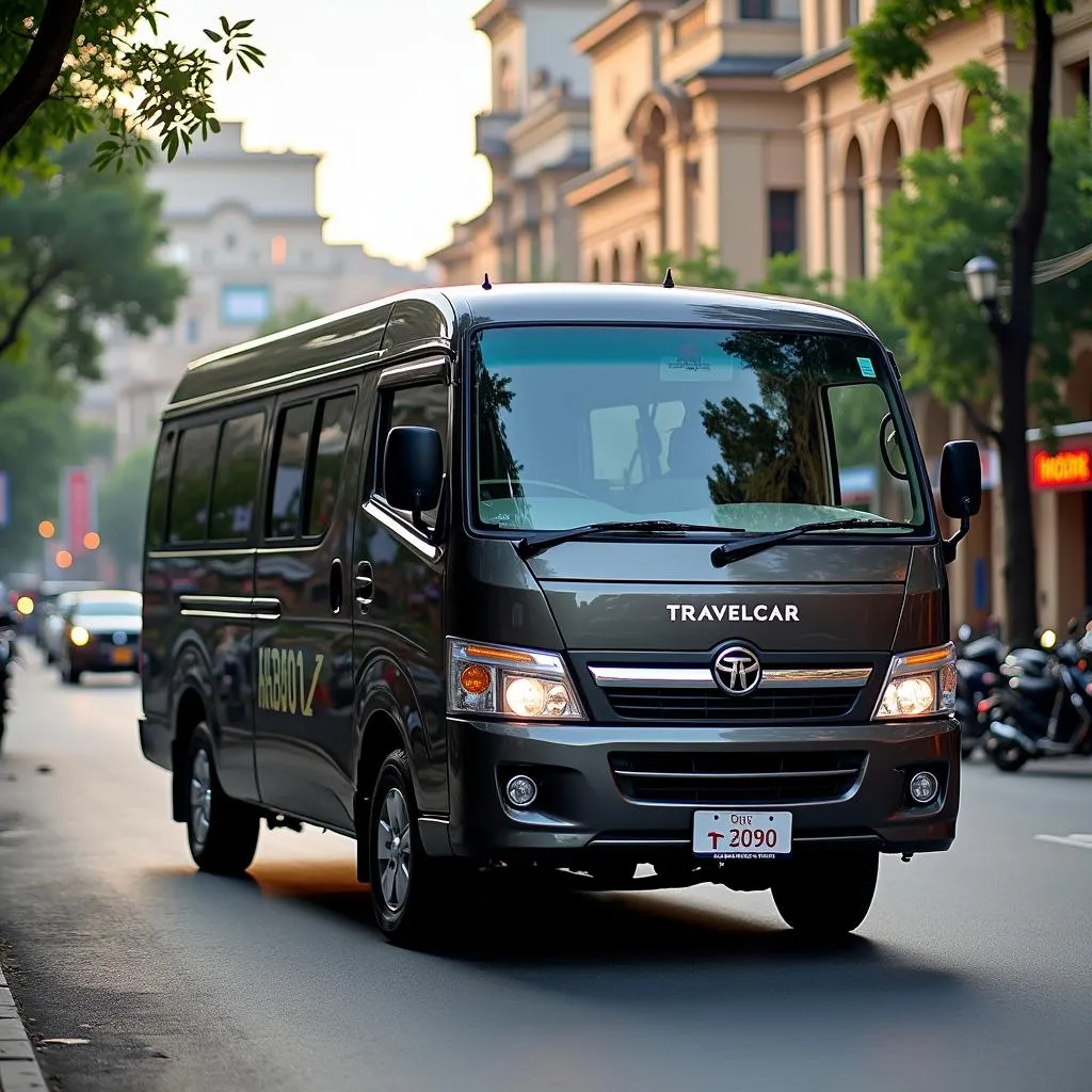 Modern van of TRAVELCAR on Hanoi street