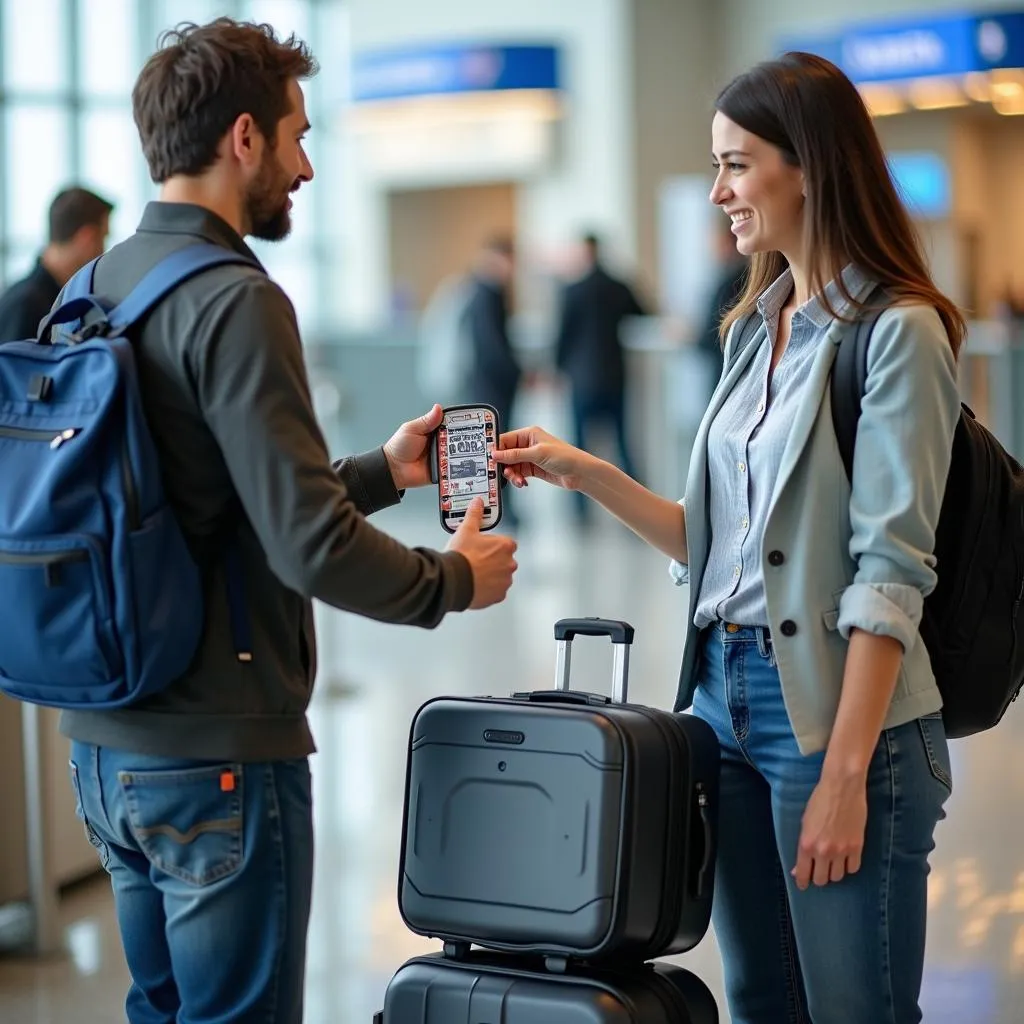 Traveler Checking Luggage Size at Airport