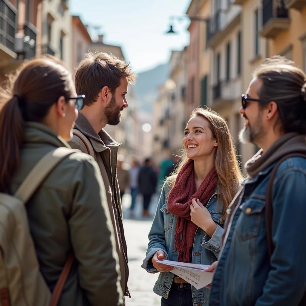 Traveler interacting with locals