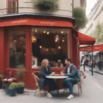 Traveler enjoying coffee with local in Paris