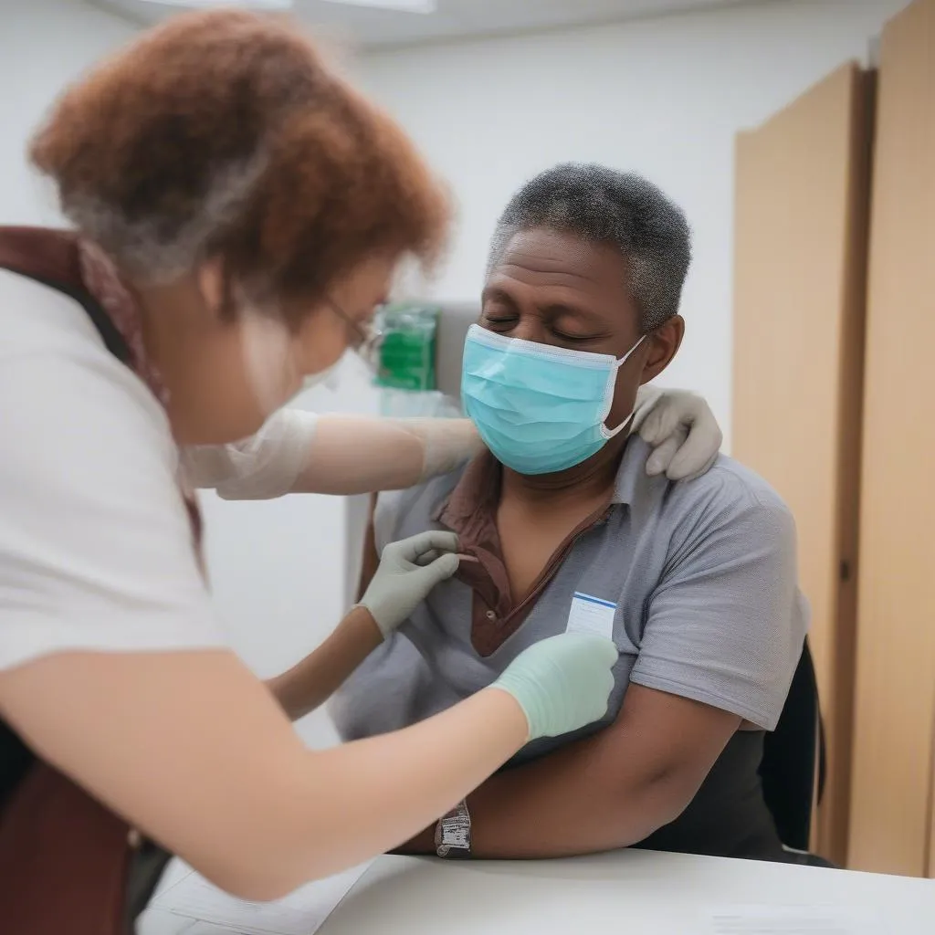 Traveler getting vaccinated at a clinic