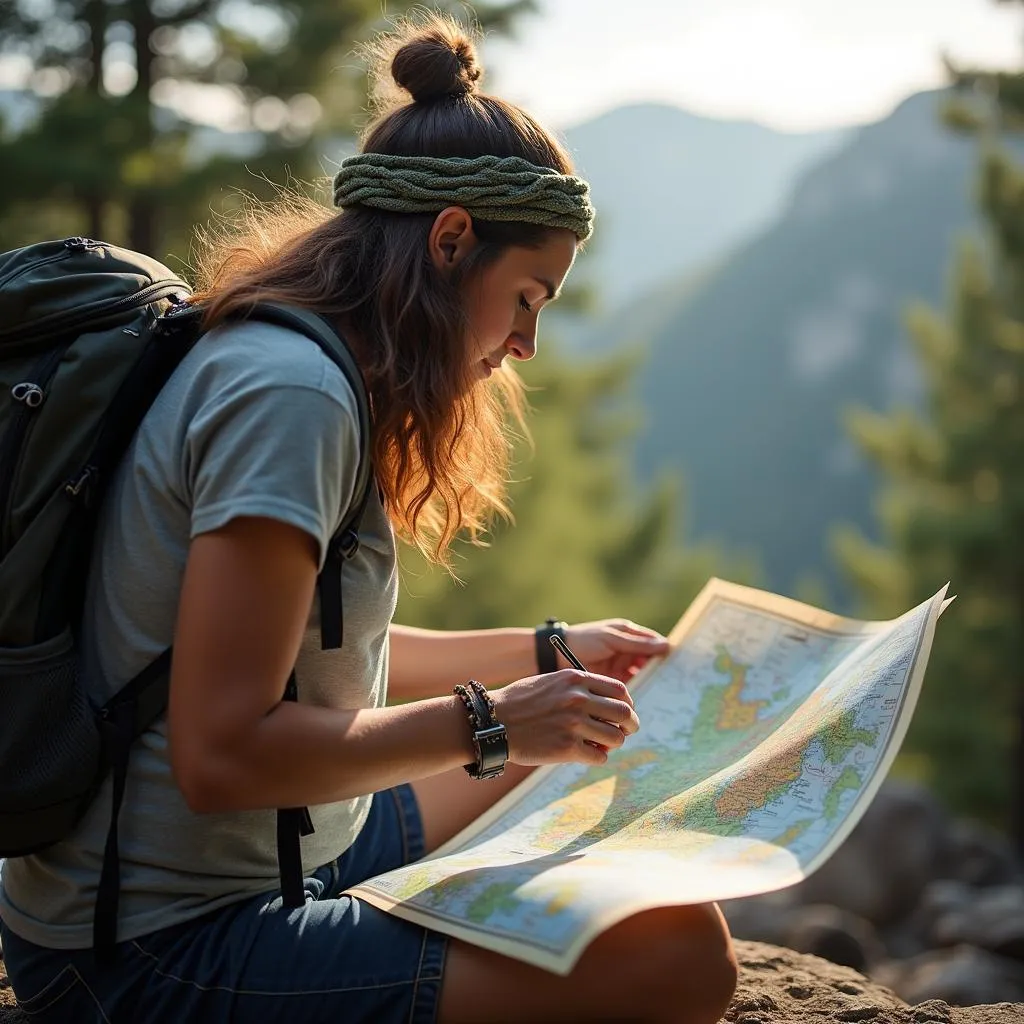 Traveler planning their next adventure with a map