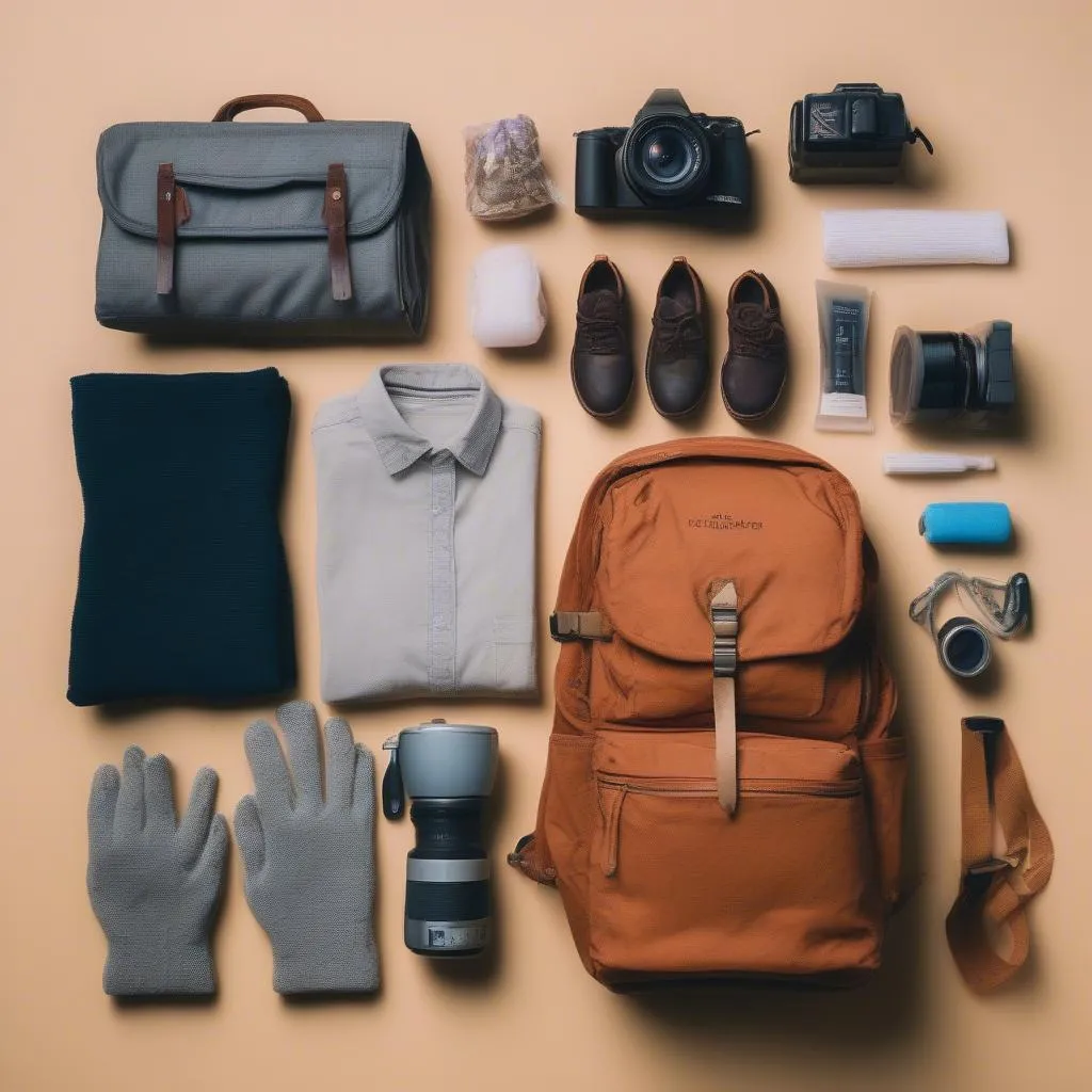 Traveler packing backpack for a trip