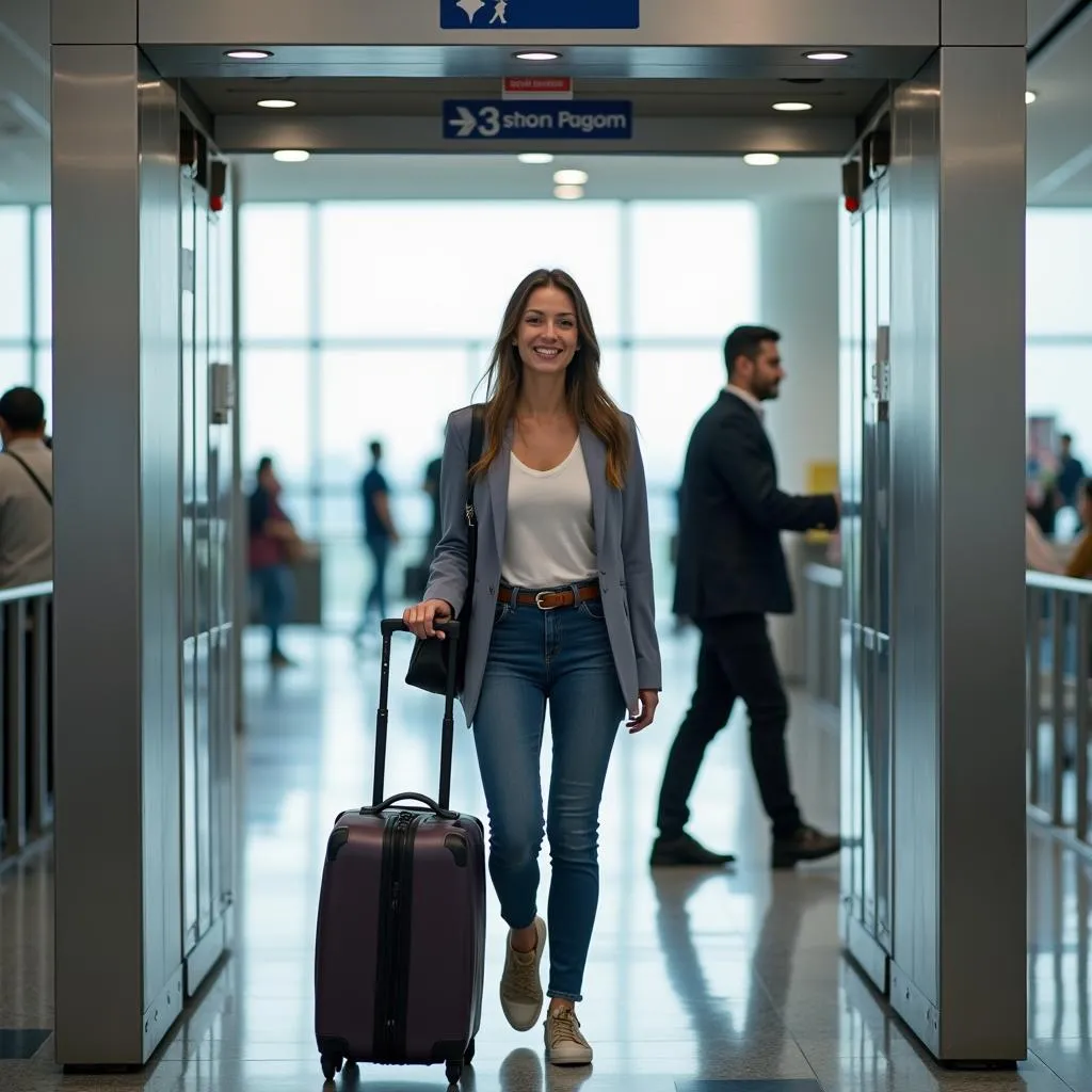 Traveler passing through airport security quickly