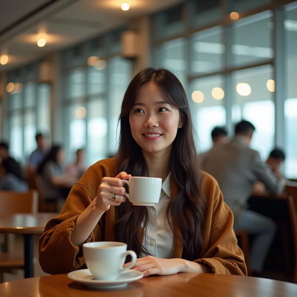 Traveler Relaxing at Noi Bai Airport