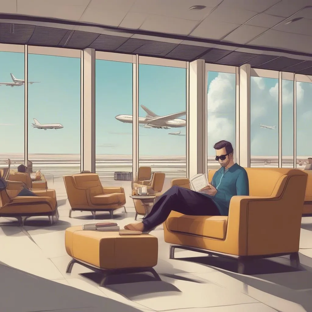 Traveler relaxing in airport lounge