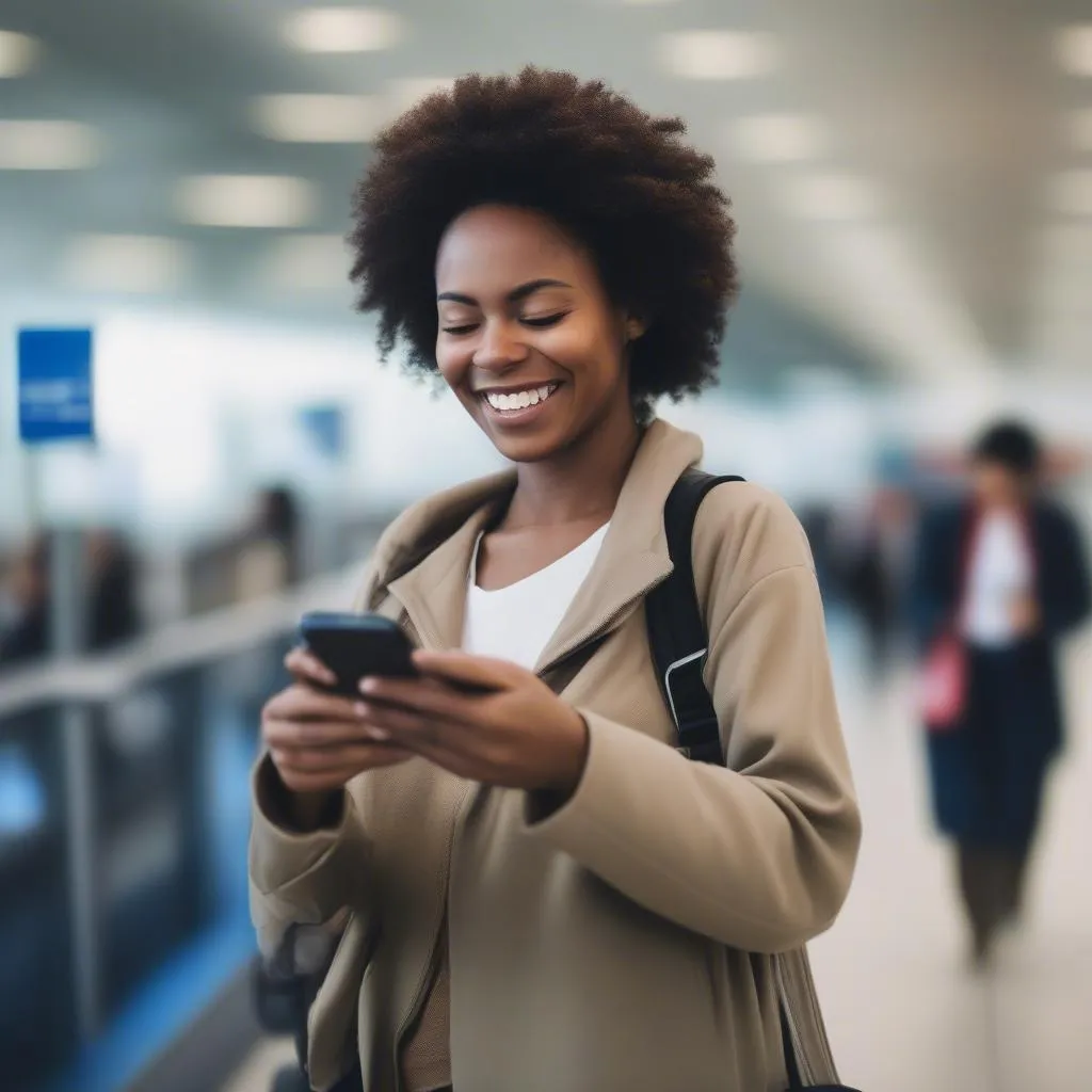 Traveler Using Phone at Airport