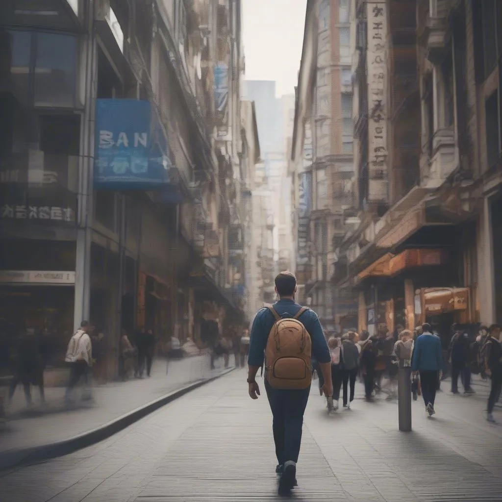 A traveler exploring with a backpack