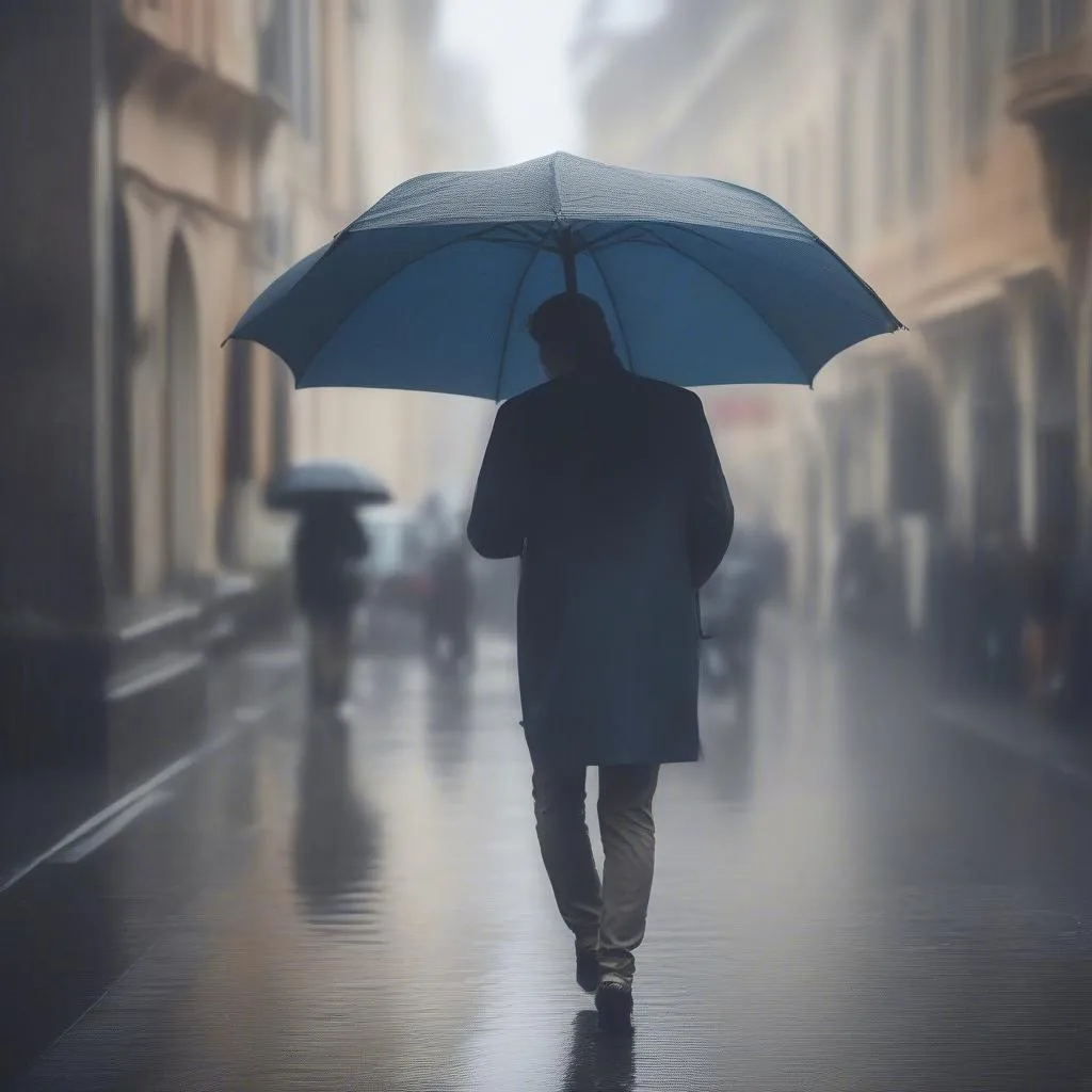 Traveler with Windproof Umbrella