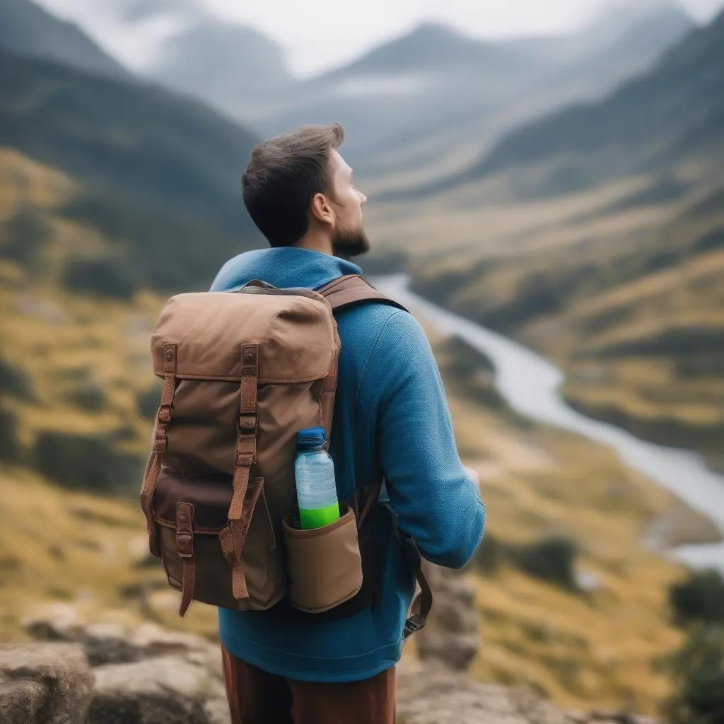 Traveler with reusable water bottle