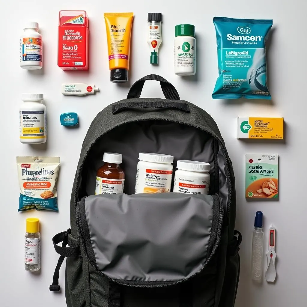 Essential items for a traveler's health kit