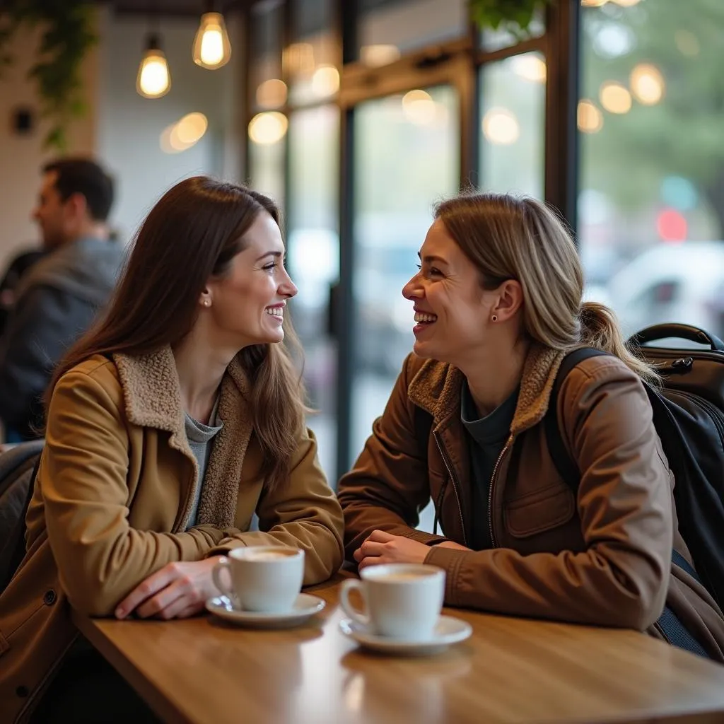 Travelers meeting for coffee