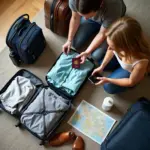 Travelers packing luggage for their trip