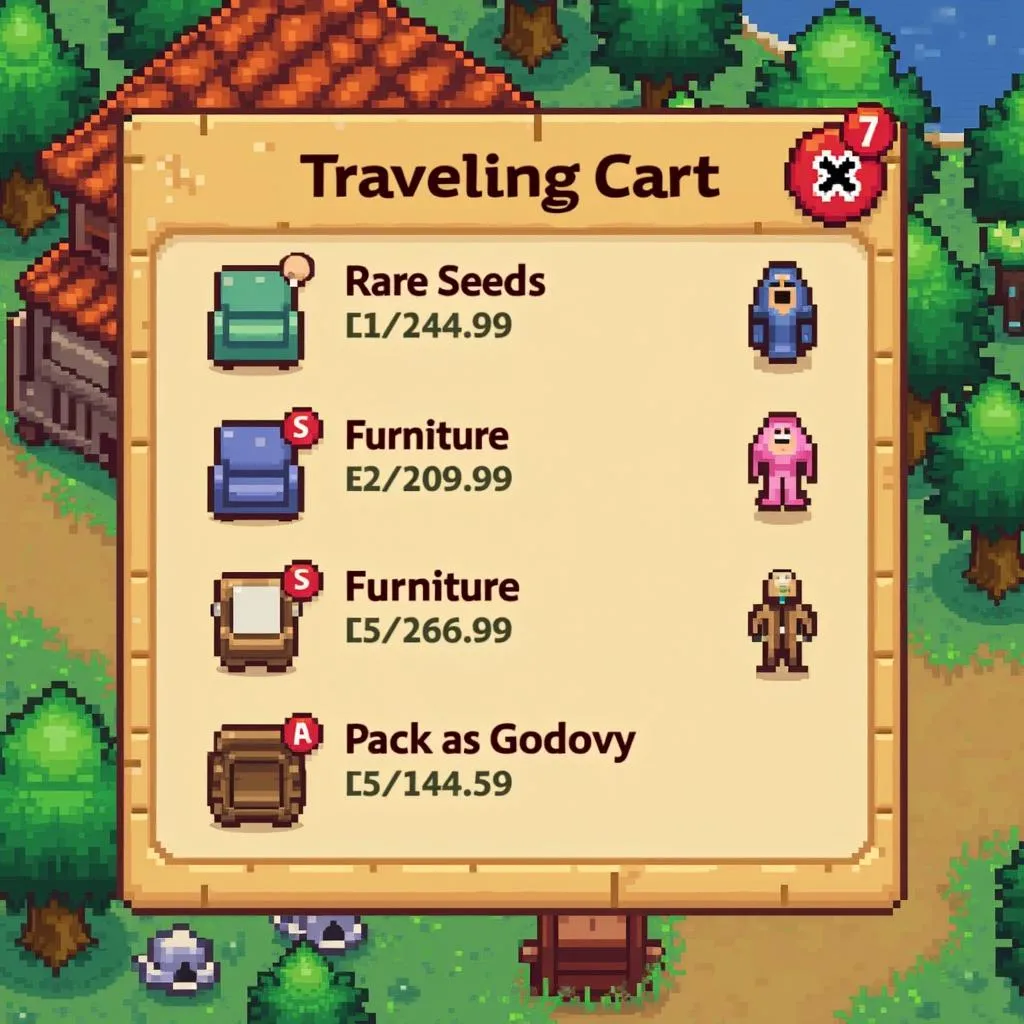 Items for Sale at the Stardew Valley Traveling Cart