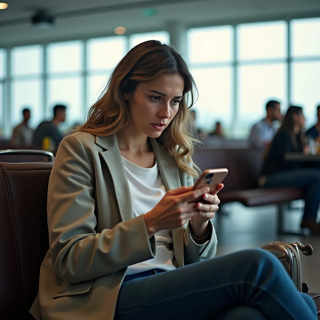 Woman checking calendar while traveling