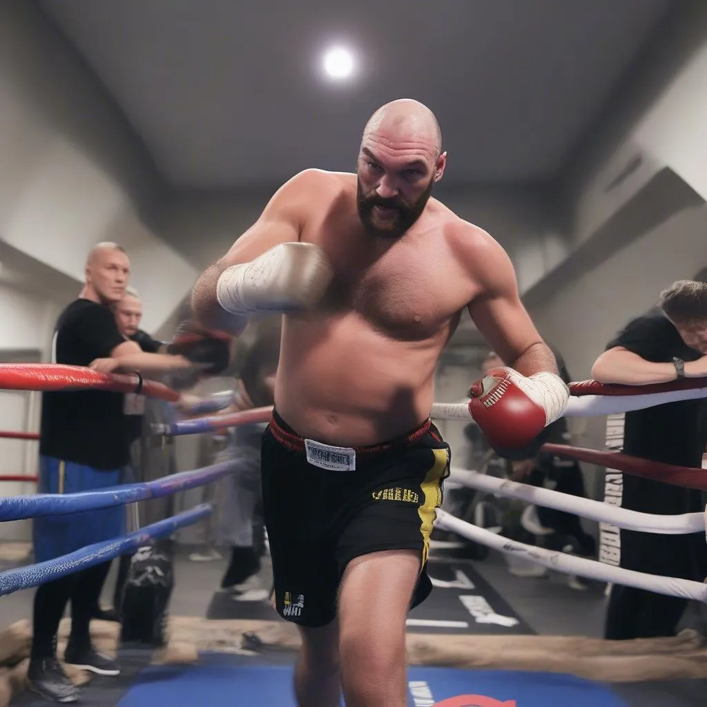 Tyson Fury training intensely in the gym