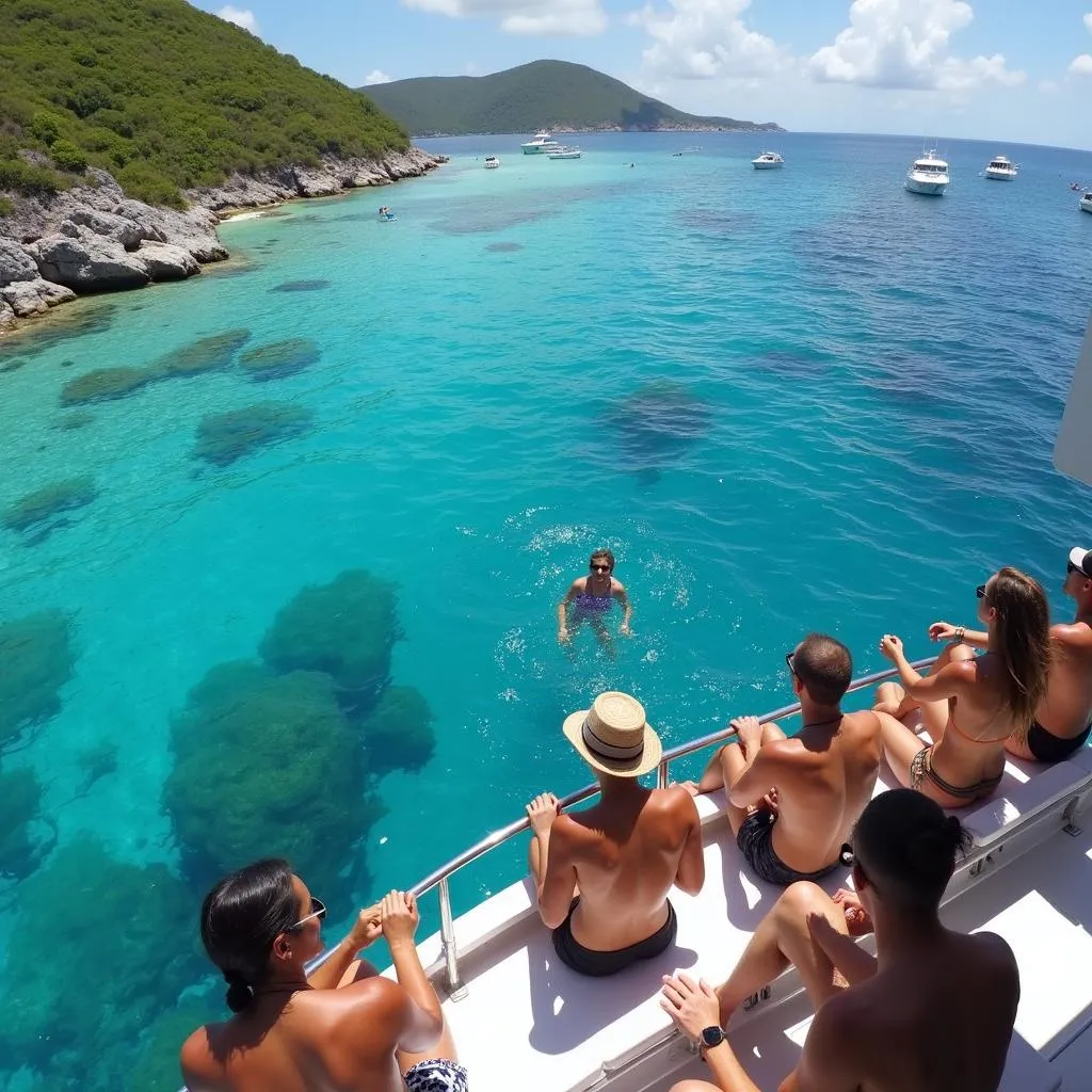 Tourists enjoying a boat tour in USVI