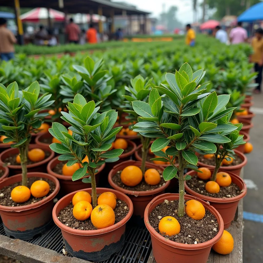 Variety of Xoan Orange Saplings at Local Market in Hanoi