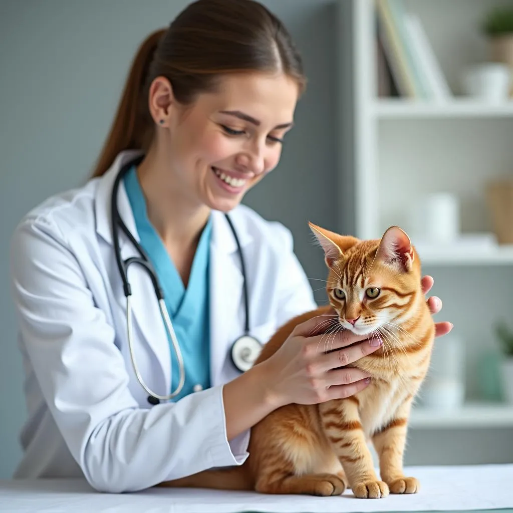 Veterinarian Examining Cat