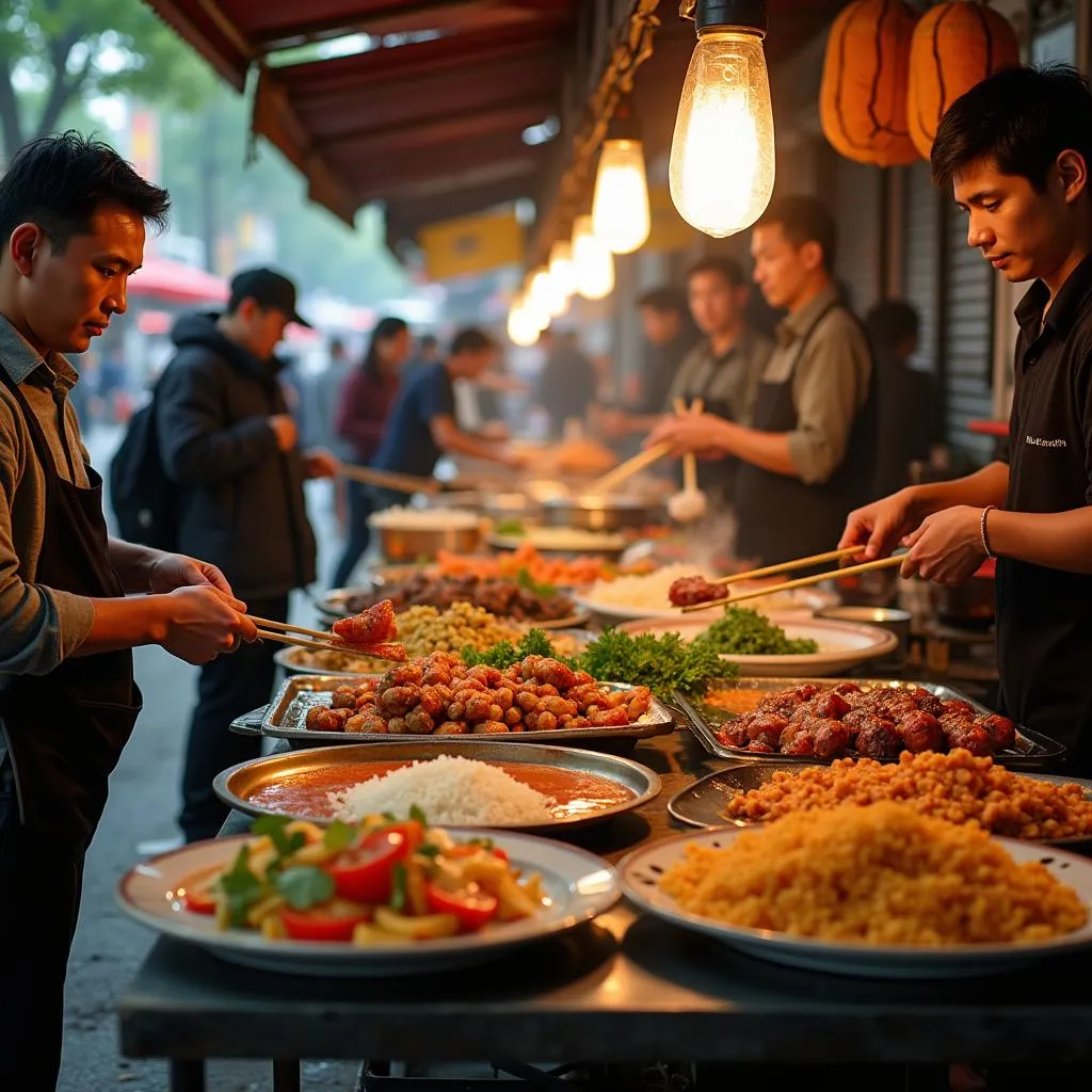 Vibrant street food scene in Hoan Kiem District