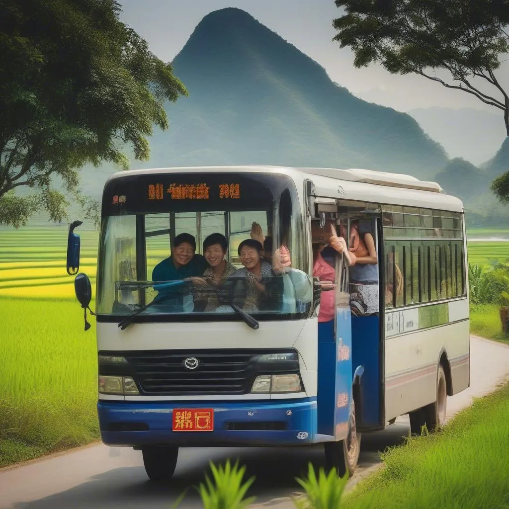 group of people riding on a bus in vietnam