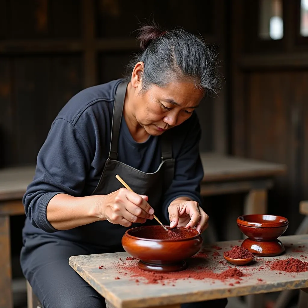 Vietnamese Artisan Creating Lacquerware