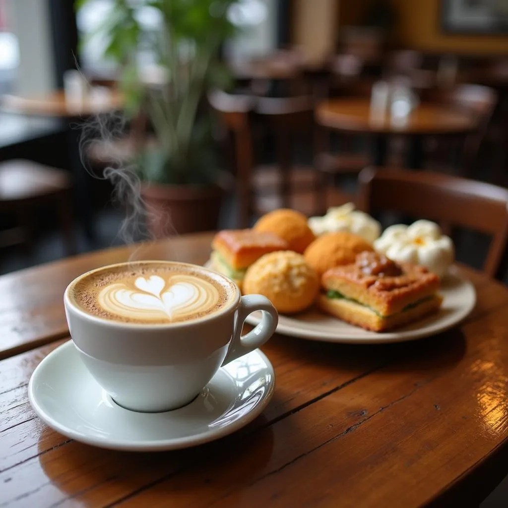 Vietnamese coffee and traditional snacks in a Hanoi cafe