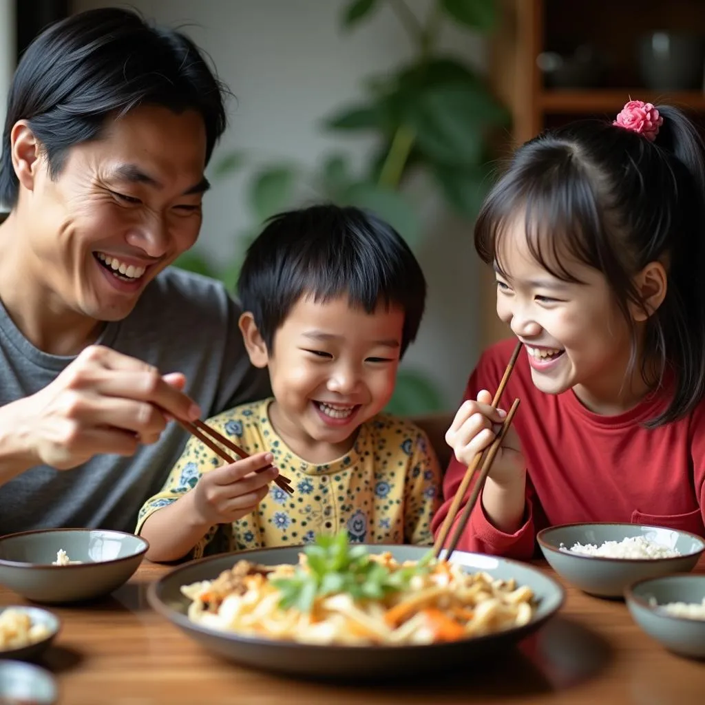 Vietnamese family enjoys meal together