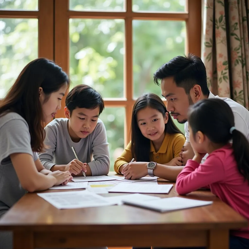 Vietnamese family discussing finances