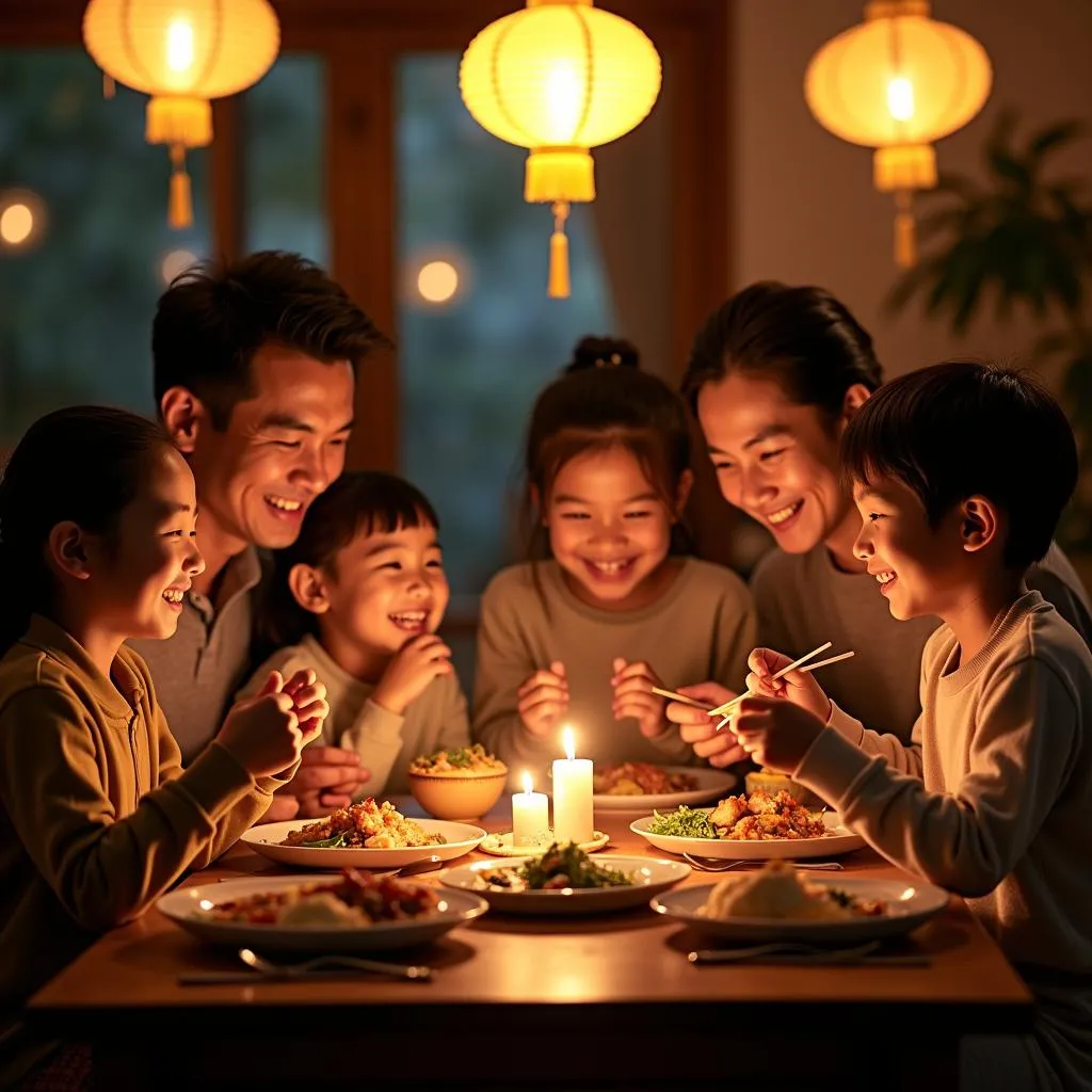 Vietnamese family enjoying dinner