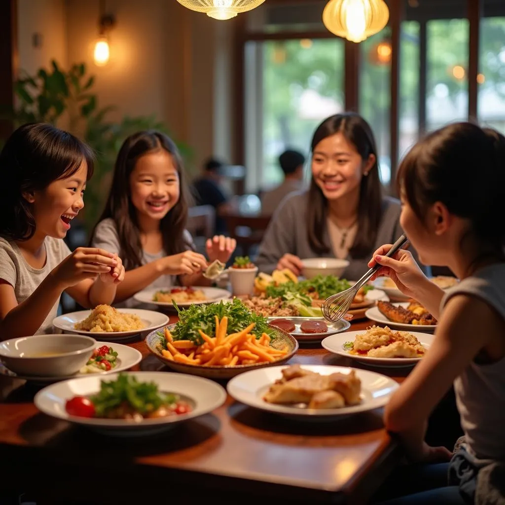 A Vietnamese family enjoying a meal together