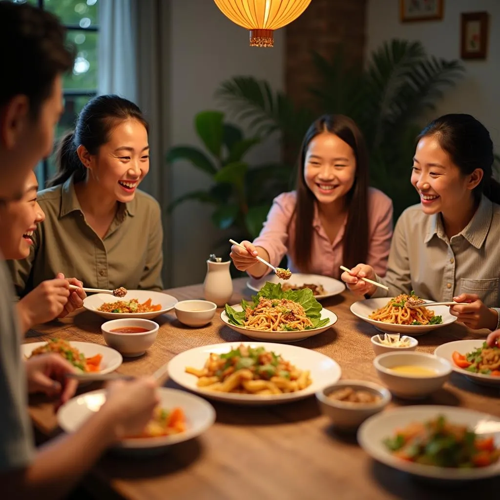 Vietnamese Family Enjoying a Meal Together