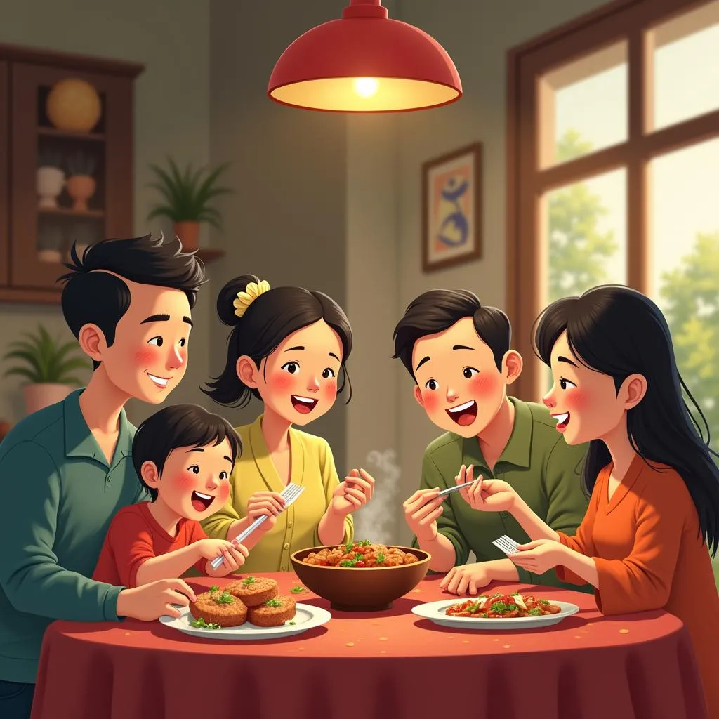 Vietnamese Family Enjoying Meal Together