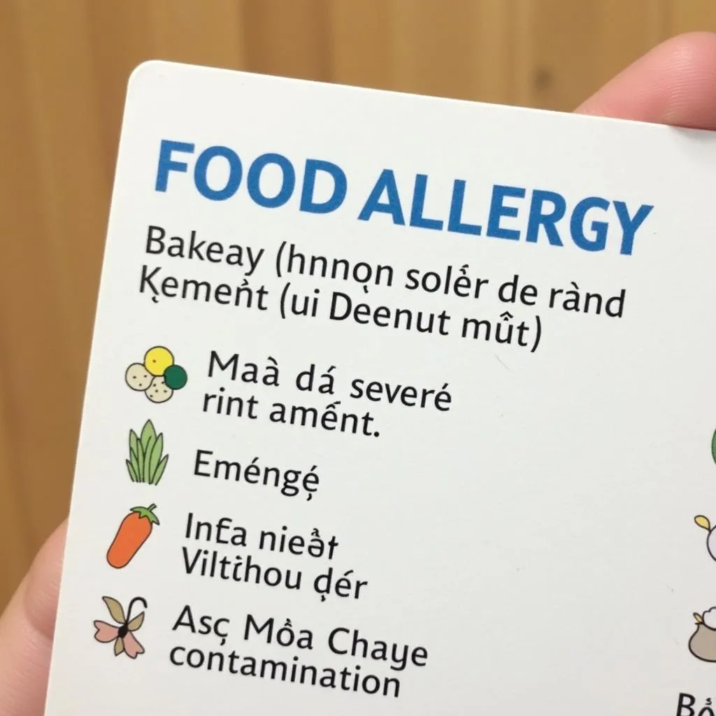 Vietnamese food allergy card