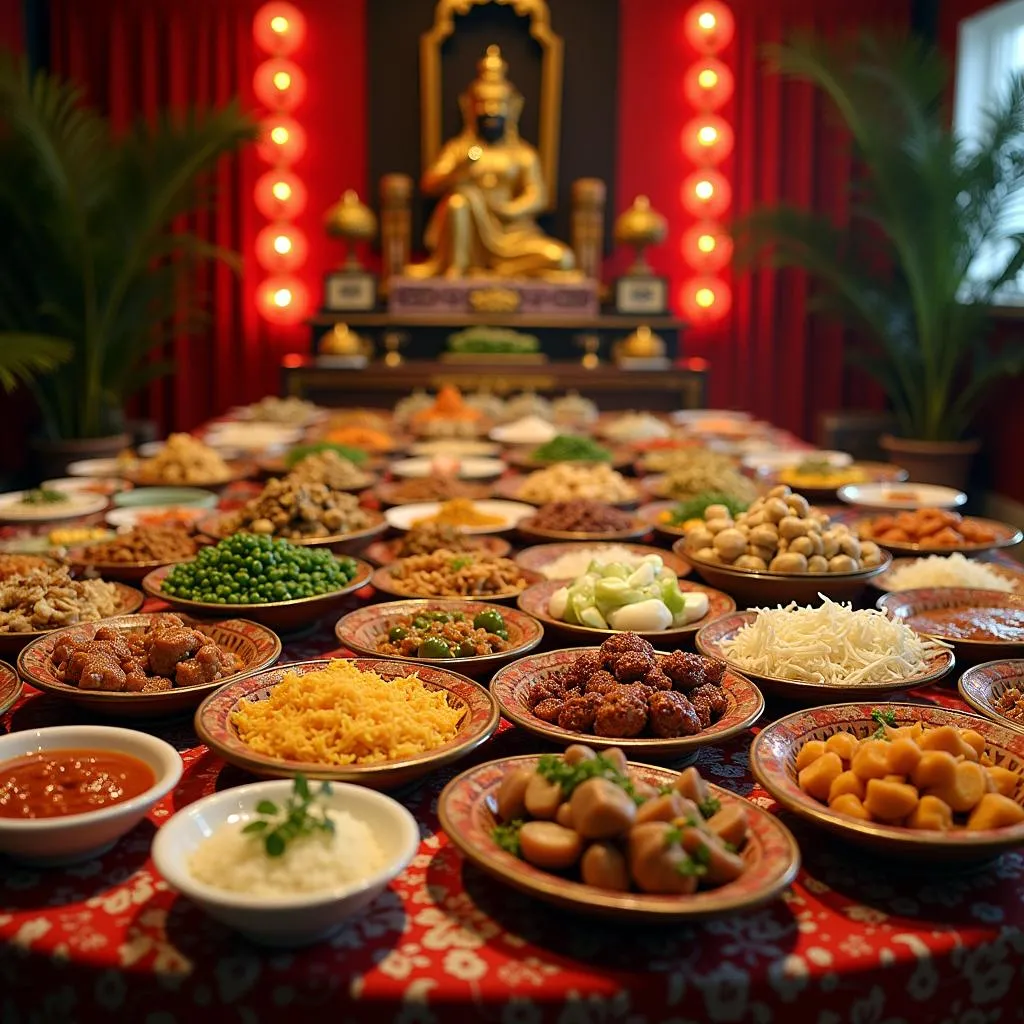 Traditional Vietnamese food offerings for ancestors