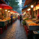 Vietnamese food stalls in Hanoi's Old Quarter