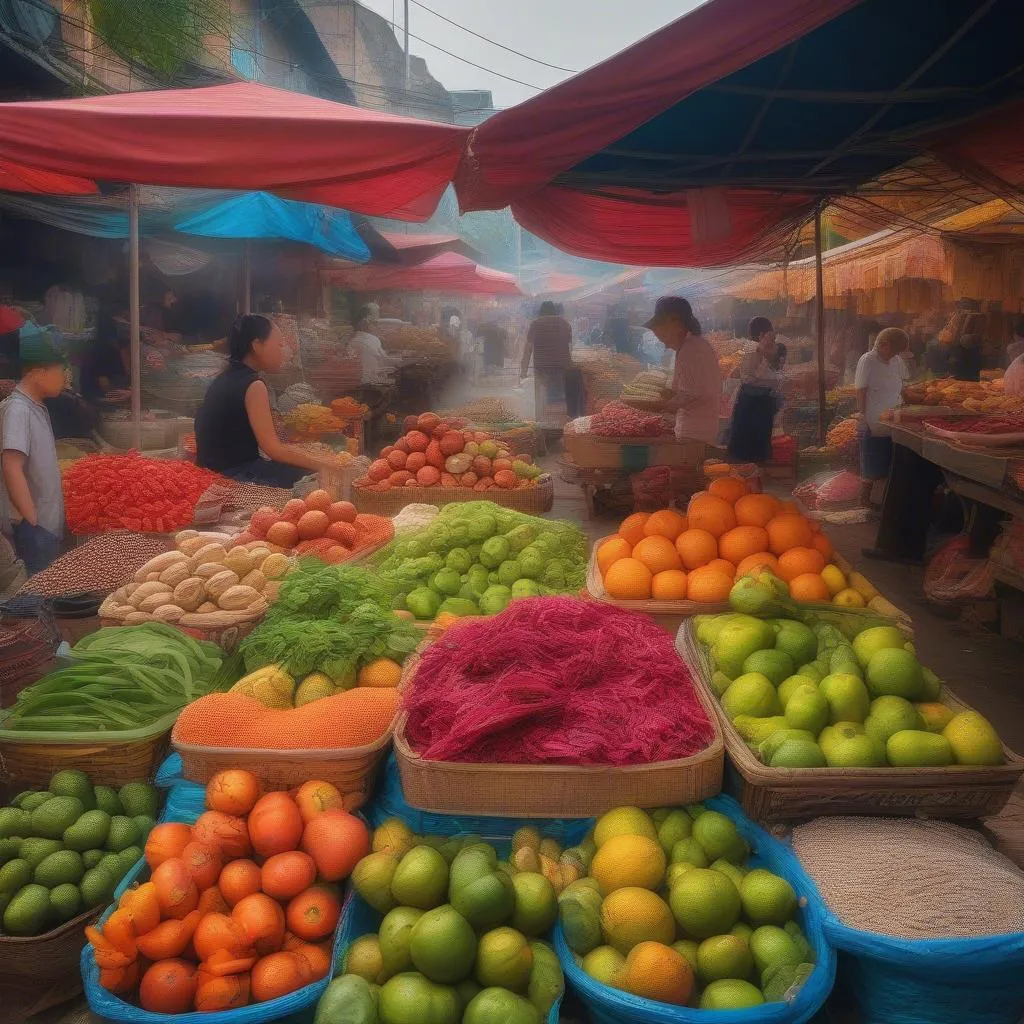 A Vietnamese Market Overflowing with Fresh Produce and Spices