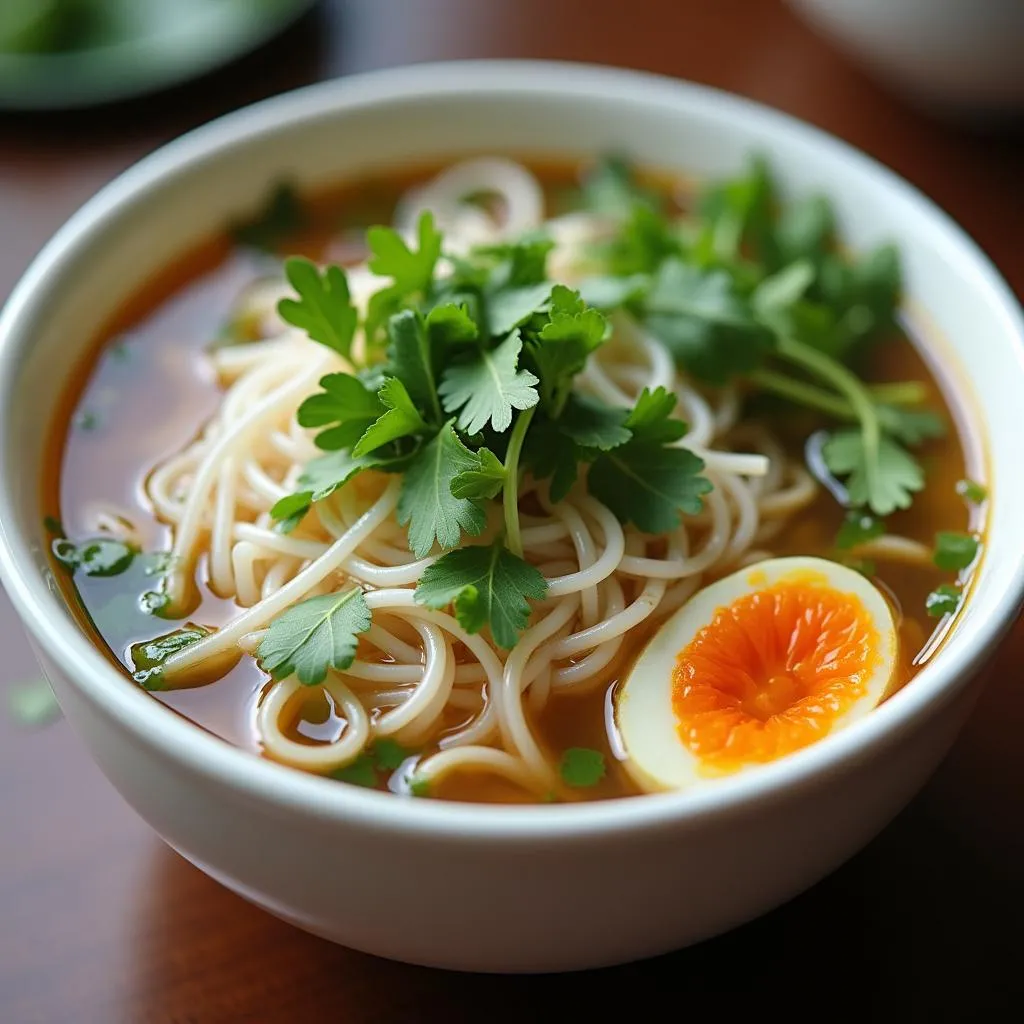 A steaming bowl of Vietnamese pho.