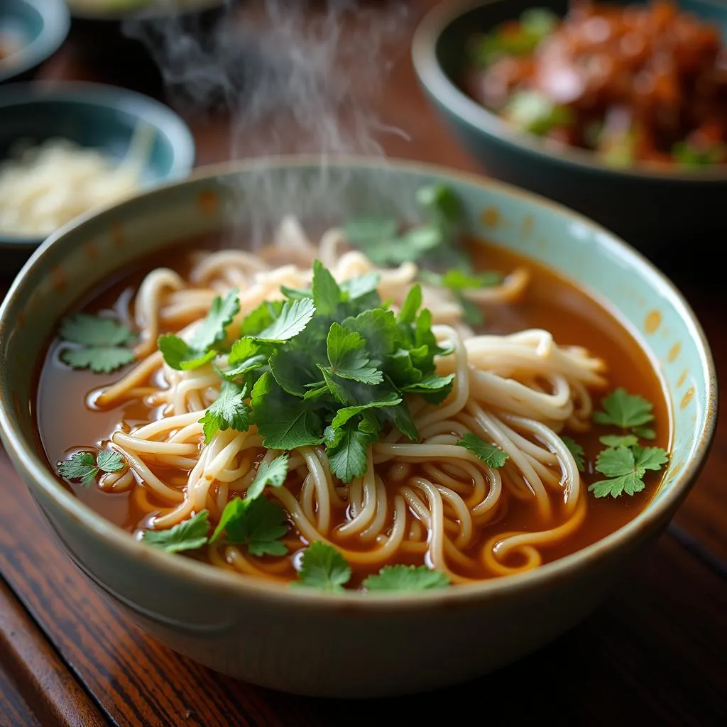 Steaming bowl of Vietnamese pho