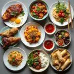 Vietnamese savory dishes on a table