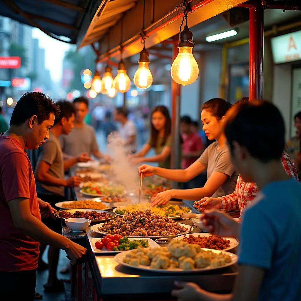 Bustling street food stall in Ho Chi Minh City