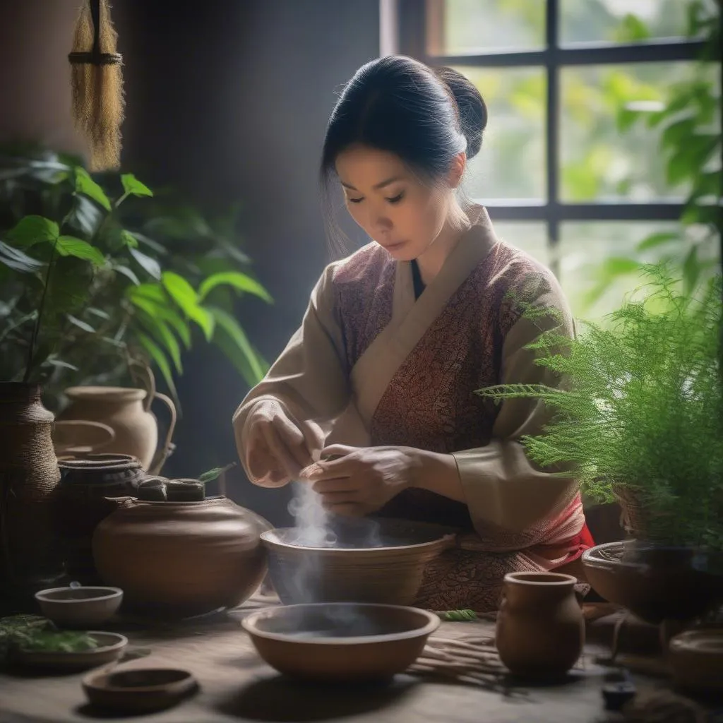 Vietnamese woman preparing An Xoa tea