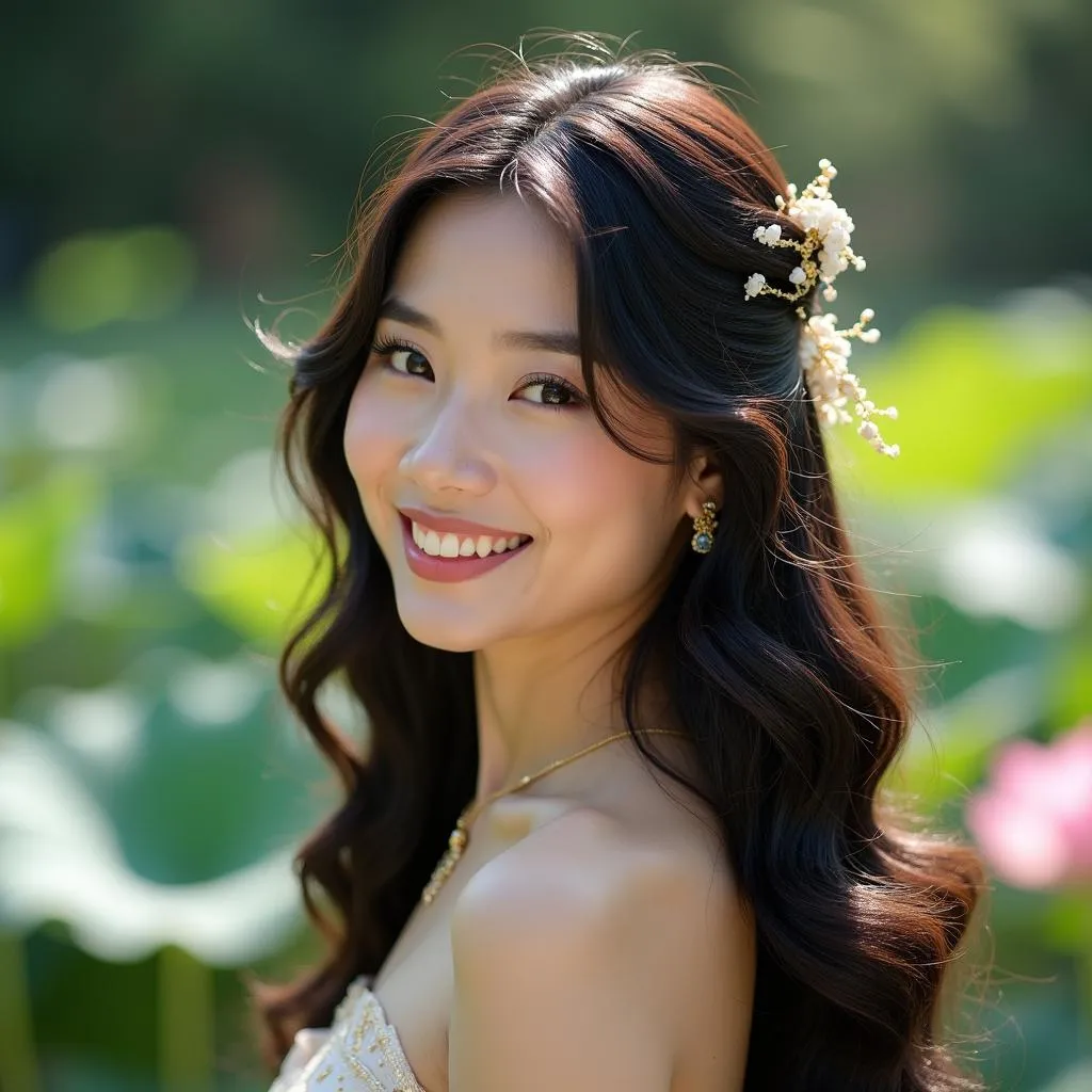 Vietnamese Woman with Golden Thread Hair