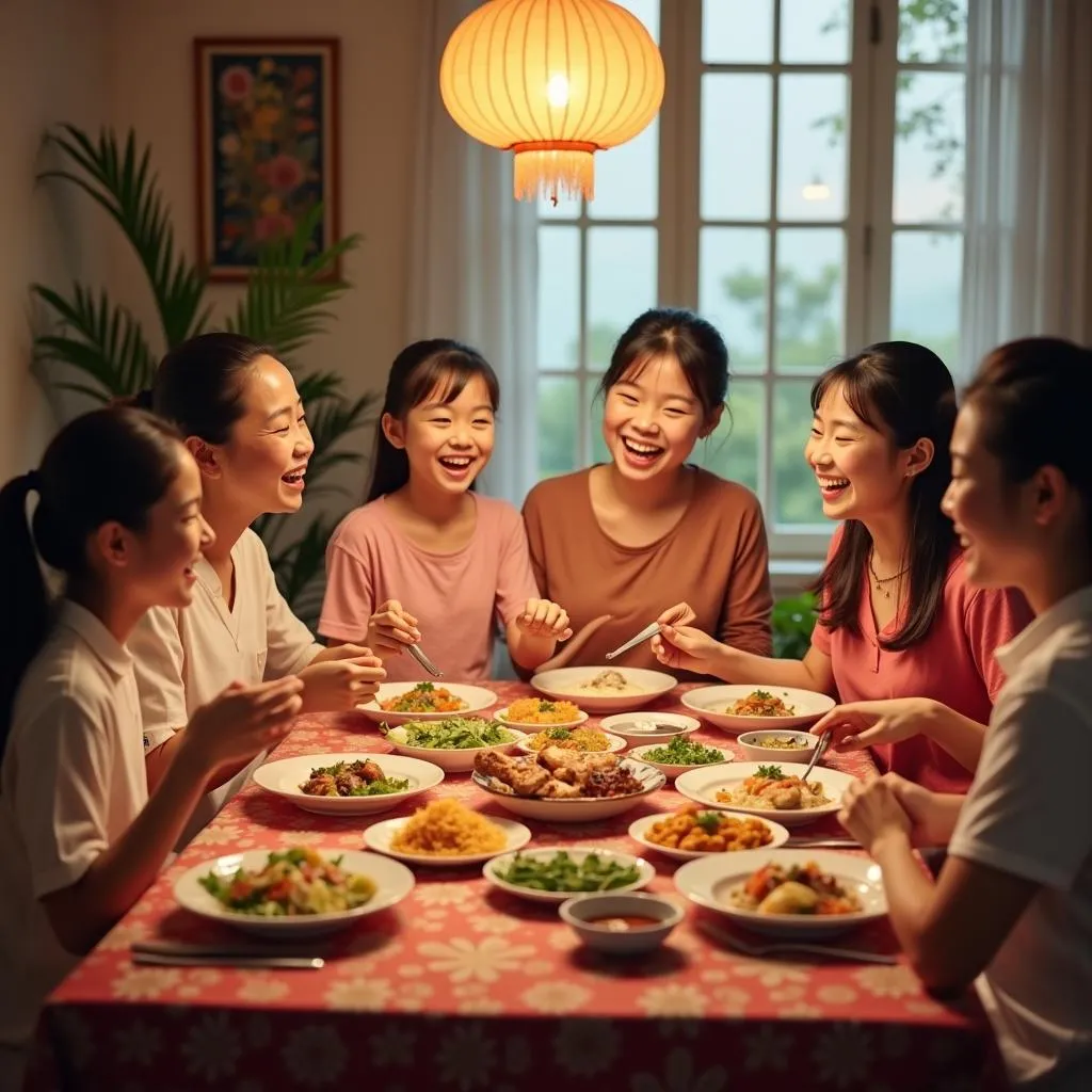 Vietnamese family enjoying a Women's Day dinner